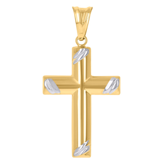 10K Two-Tone Gold Unisex Textured Cross Religious Charm Pendant