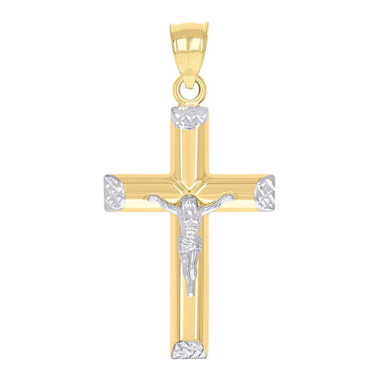 10K Gold Two-Tone Mens Cross Crucifix Religious Charm Pendant