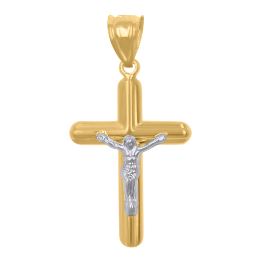 10K Two-Tone Gold Unisex Crucifix Cross Religious Charm Pendant