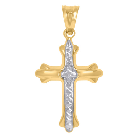 10K Two-Tone Gold Unisex Textured Cross Religious Charm Pendant