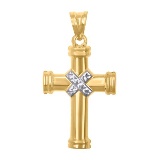 10K Gold Two-Tone Diamond-Cut Unisex Cross Religious Charm Pendant