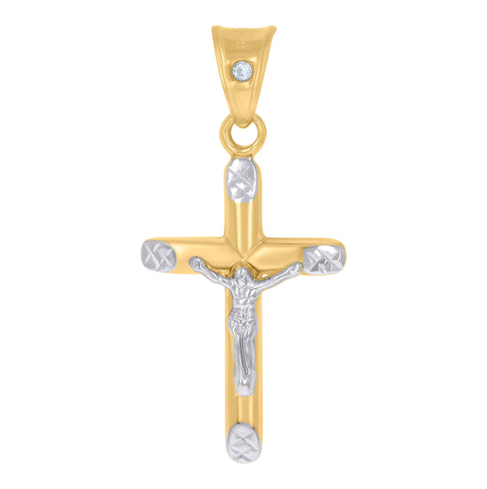 10K Two-Tone Gold Unisex Crucifix Cross Religious Charm Pendant