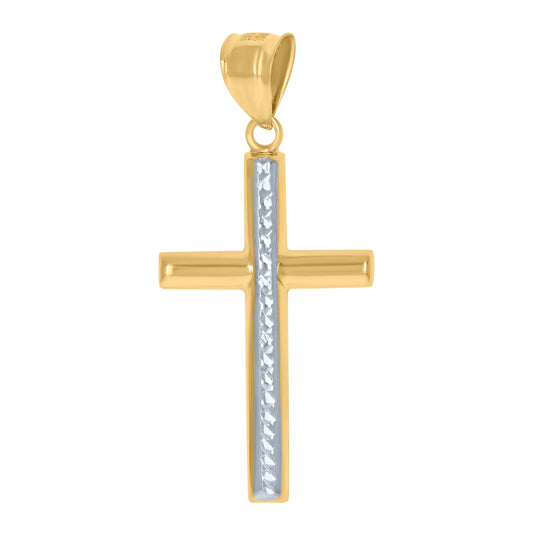 10K Two-Tone Gold Unisex Textured Cross Religious Charm Pendant
