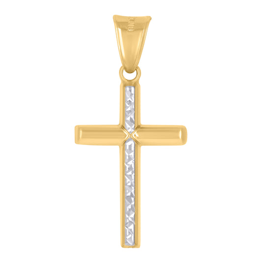 10K Two-Tone Gold Unisex Textured Cross Religious Charm Pendant
