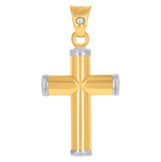 10K Two-Tone Gold Unisex Cross Religious Charm Pendant