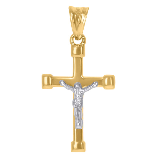 10K Gold Two-Tone Mens Cross Crucifix Religious Charm Pendant
