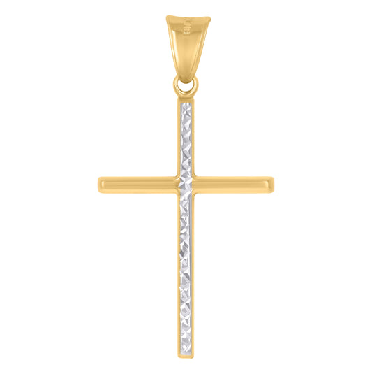 10K Two-Tone Gold Unisex Textured Cross Religious Charm Pendant