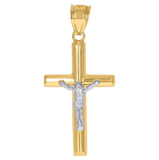 10K Gold Two-Tone Mens Cross Crucifix Religious Charm Pendant