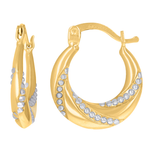 10K Two-Tone Gold Womens Textured Hoop Earrings