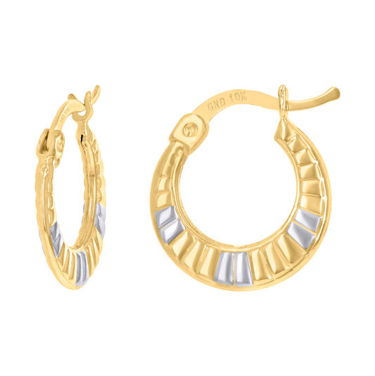 10K Gold Two-Tone Womens 13.6mm Hinged Hoops Huggies