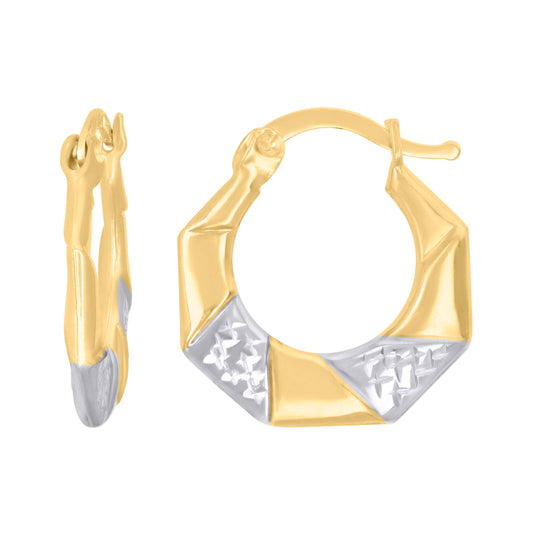 10K Two-Tone Gold Womens Twisted Hoop Earrings