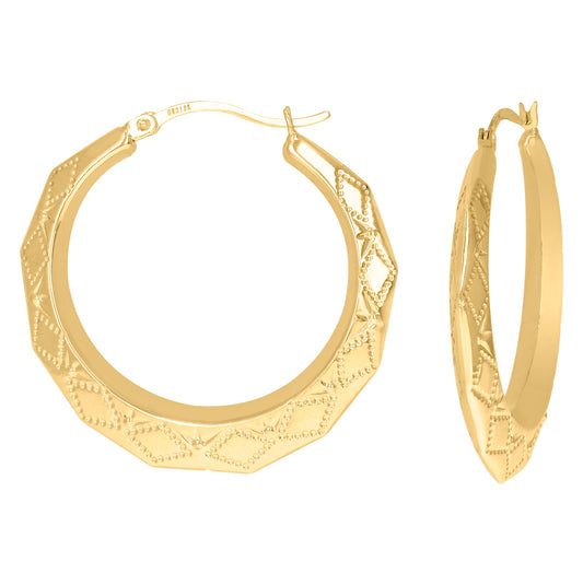 10K Yellow Gold Dc Womens Embossed Hinged Hoops Huggies