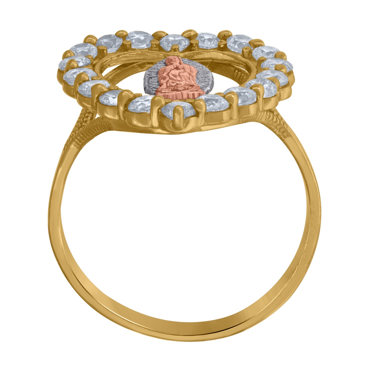10K Gold Womens Tri-Color Cubic-Zirconia Guadalupe Mary Heart Religious Band Ring