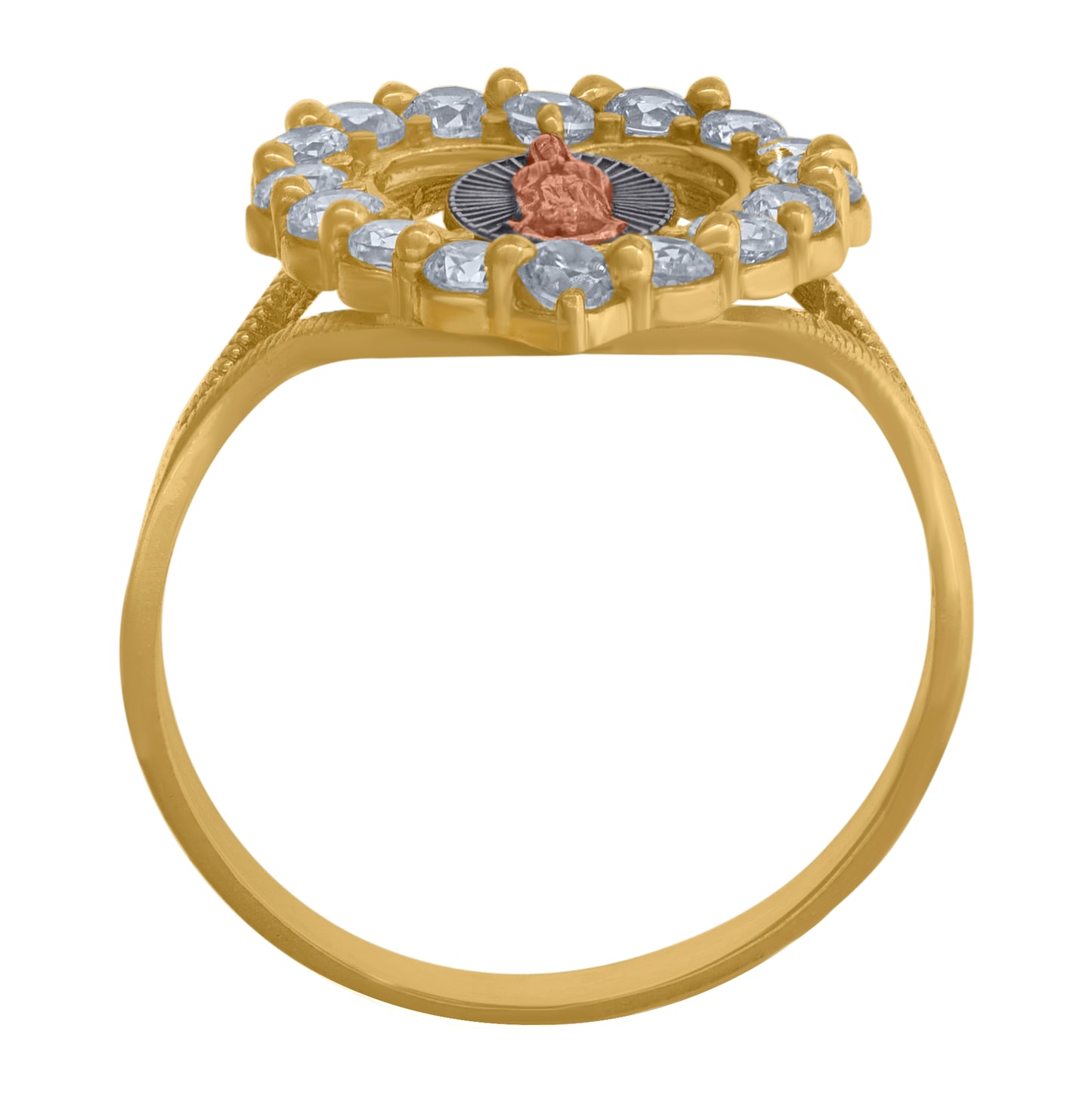 10K Gold Womens Tri-Color Cubic-Zirconia Guadalupe Mary Heart Religious Band Ring