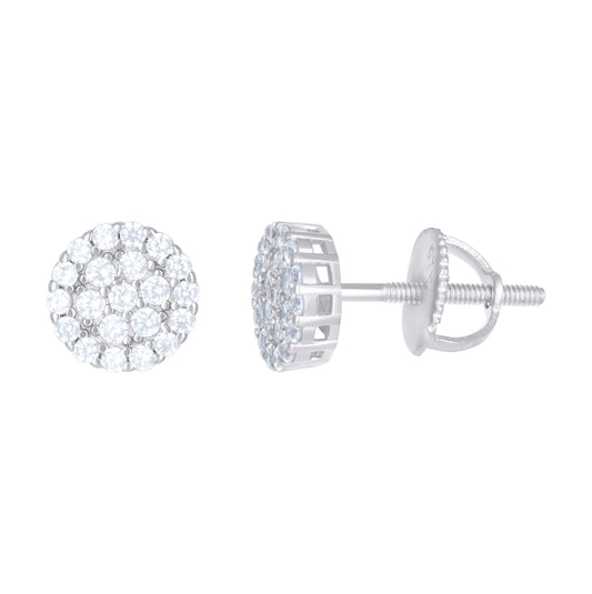 Sterling Silver Or Yellow-Tone Unisex Round Cubic Zirconia Stud Flower Cluster Fashion Earrings