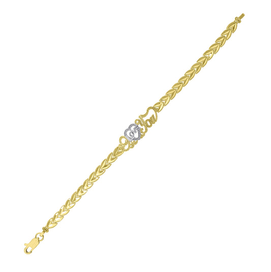 10K Two-tone Gold Womens I Love You Heart Charm Bracelet Size 8 Inches