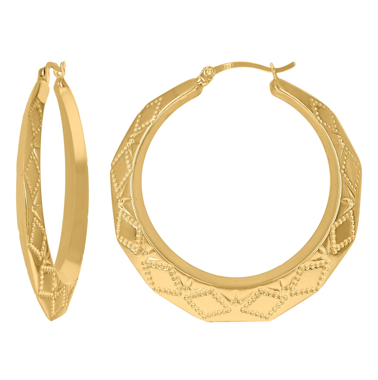 10K Yellow Gold Dc Womens Embossed Hinged Hoops Huggies