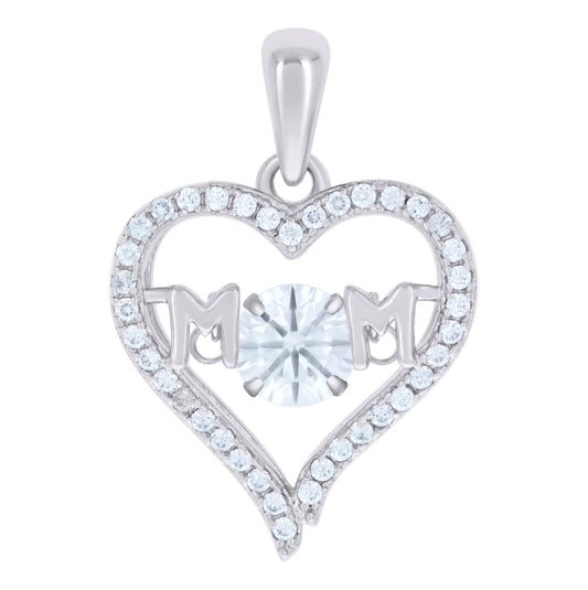 Sterling Silver Womens Cubic Zirconia Heart Mom Talking Charm Pendant