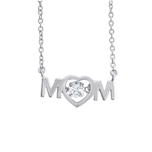 Sterling Silver Womens Cubic Zirconia Heart Mom Talking Charm Pendant