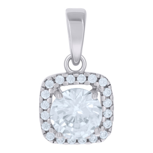 Sterling Silver Womens Cubic Zirconia Square Fashion Charm Pendant