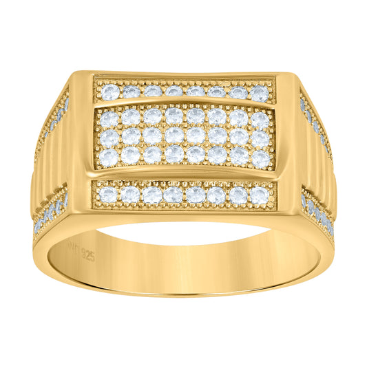 Sterling Silver Mens Cubic Zirconia Two-Tone Rectangle Head Ribbed Sizes 7 To 12-9.5mm Bridal Anniversary Wedding Engagement Band Ring