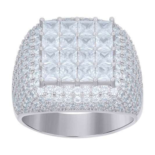 Sterling Silver Mens Cubic Zirconia Princess-Cut Square Sizes 6 To 12-12.5mm Bridal Anniversary Wedding Engagement Band Ring