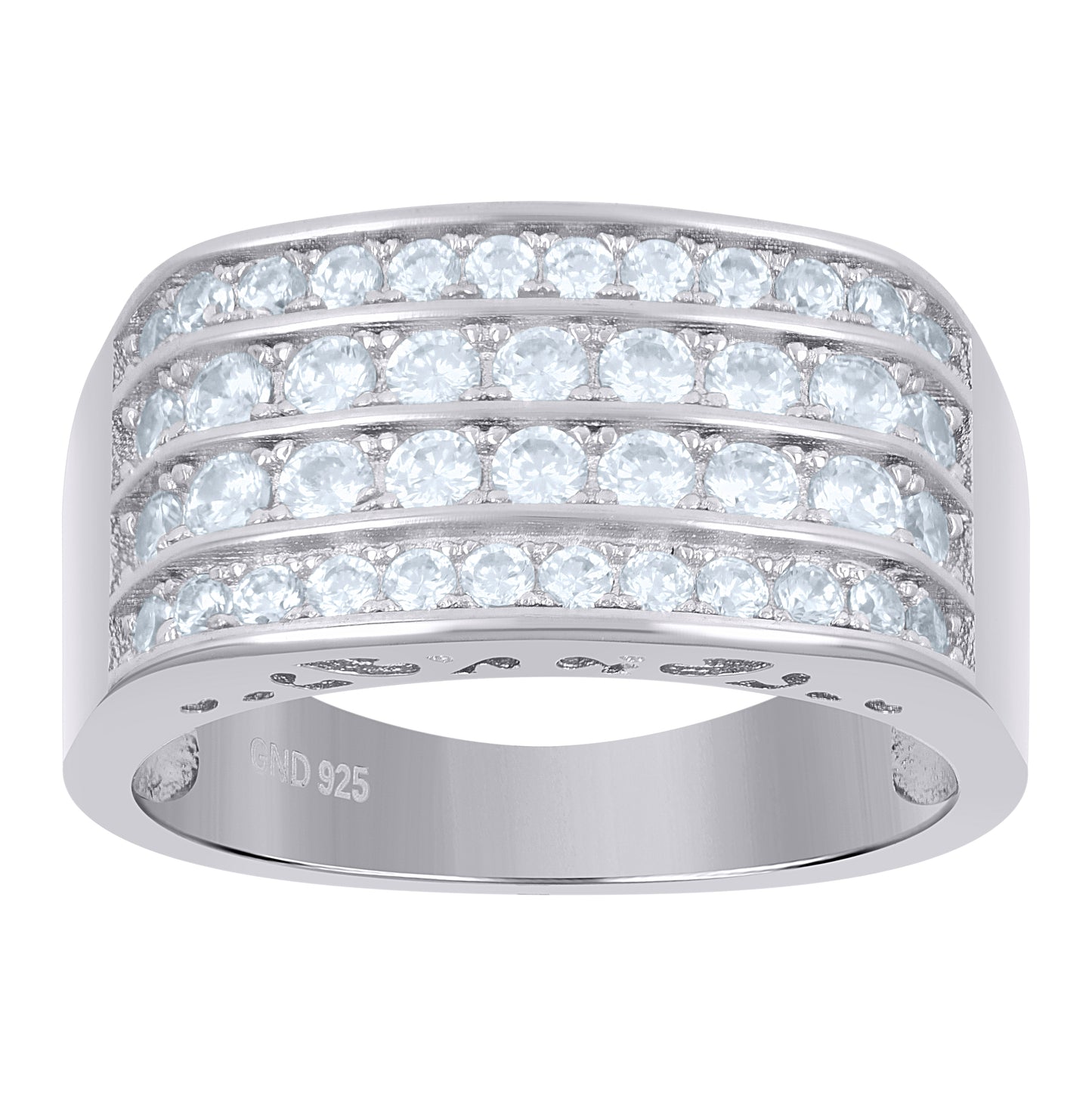 Sterling Silver Mens Cubic Zirconia Four Row Sizes 6 To 12-9.5mm Bridal Anniversary Wedding Engagement Band Ring