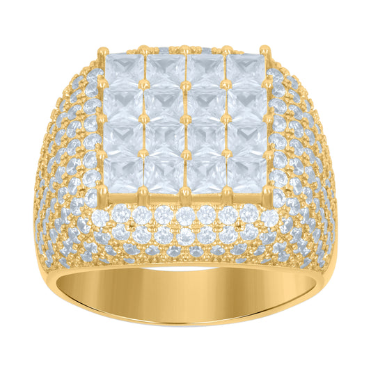 Sterling Silver Mens Cubic Zirconia Two-Tone Princess-Cut Square Sizes 6 To 12-12.5mm Bridal Anniversary Wedding Engagement Band Ring