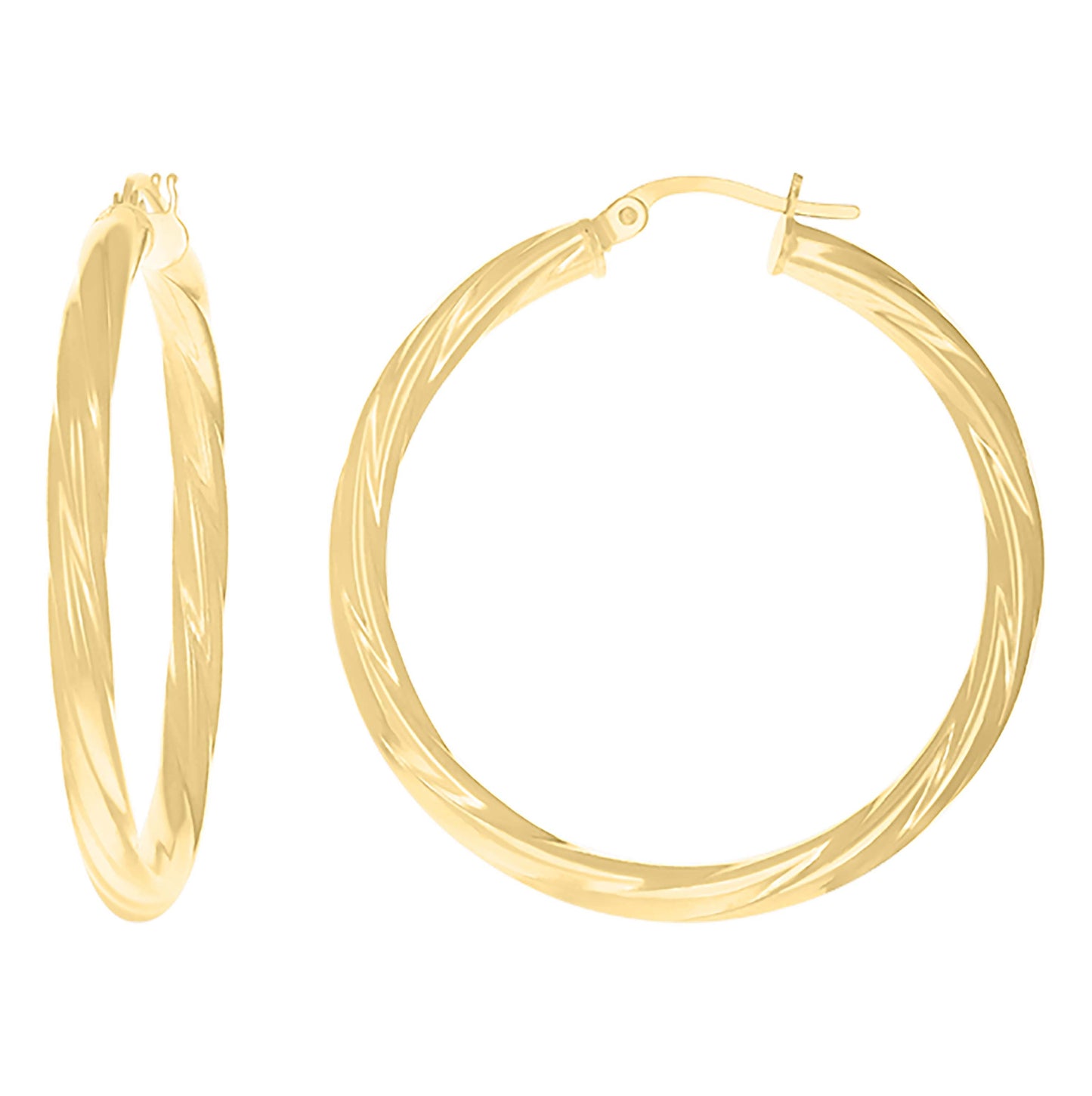 10K Yellow Gold Womens Twisted Tube 3mm Hinged Hoops Huggies