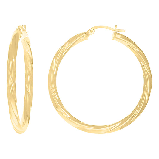 10K Yellow Gold Womens Twisted Tube 3mm Hinged Hoops Huggies