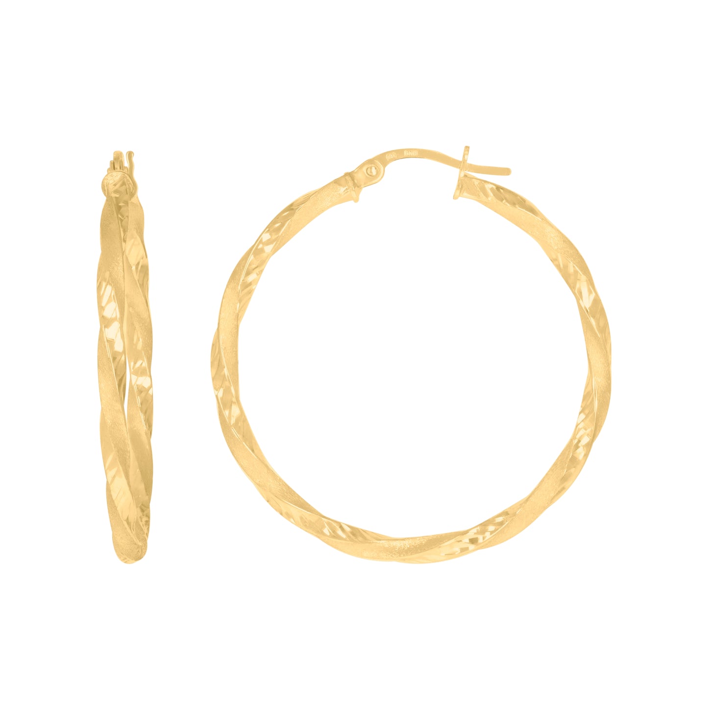 10K Yellow Gold Womens Twisted Tube Diamond-cut Brushed 2mm Hinged Hoops Huggies