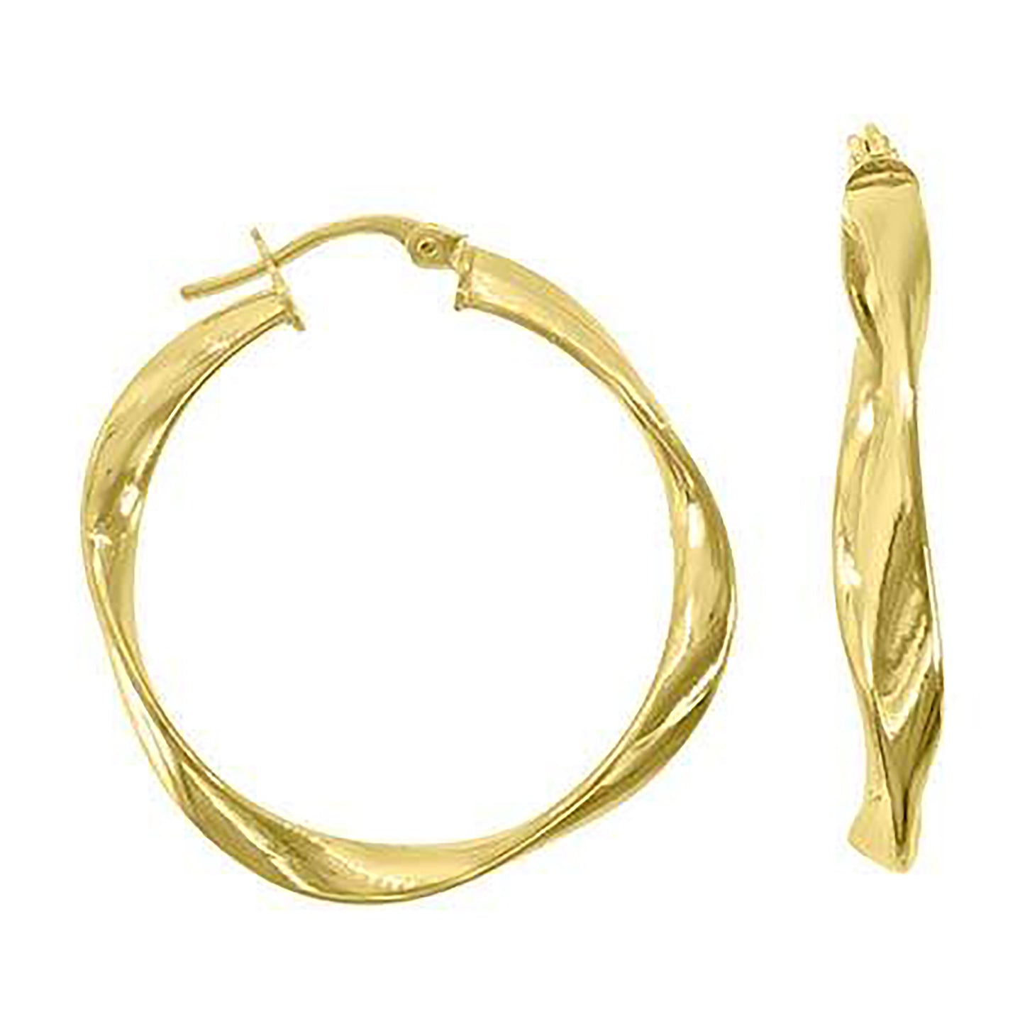 10K Yellow Gold Womens Polished Finish Twisted Hoop Earrings