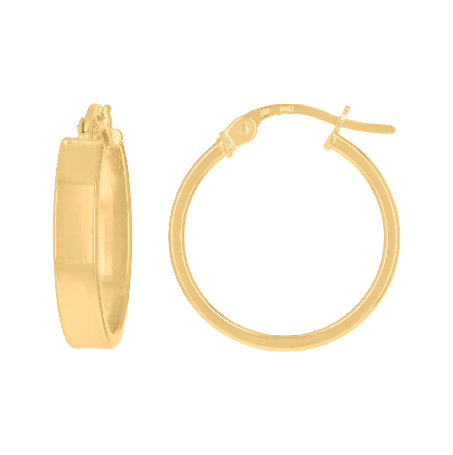 10K Yellow Gold Womens Polished Flat Square Tube Hoop Earrings