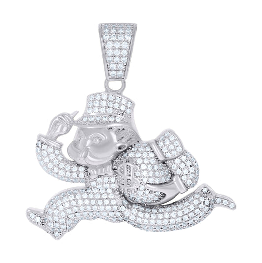 Sterling Silver Mens Cubic-Zirconia Mr. Monopoly Pendant