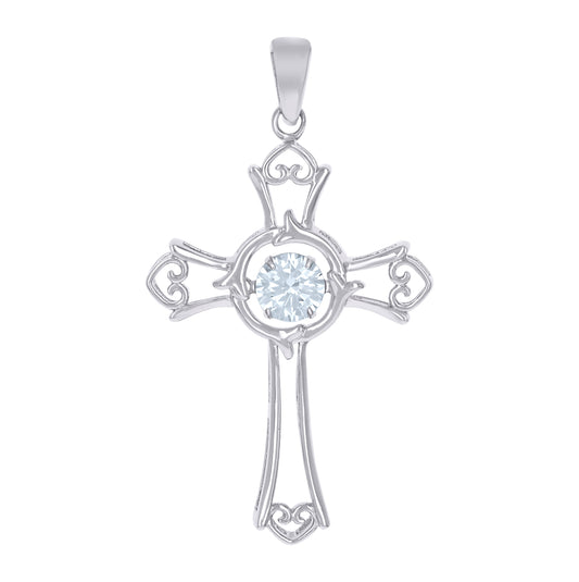 Sterling Silver Unisex Cubic-Zirconia Cross Religious Charm Pendant