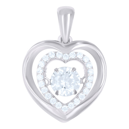 Sterling Silver Womens Cubic-Zirconia Heart Charm Pendant