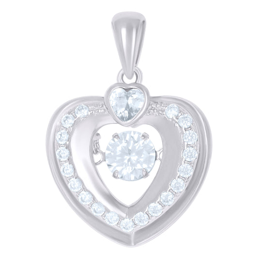 Sterling Silver Womens Sparkling Cubic-Zirconia Heart Charm Pendant