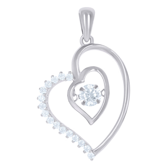 Sterling Silver Womens Cubic-Zirconia Heart Sparkling Charm Pendant