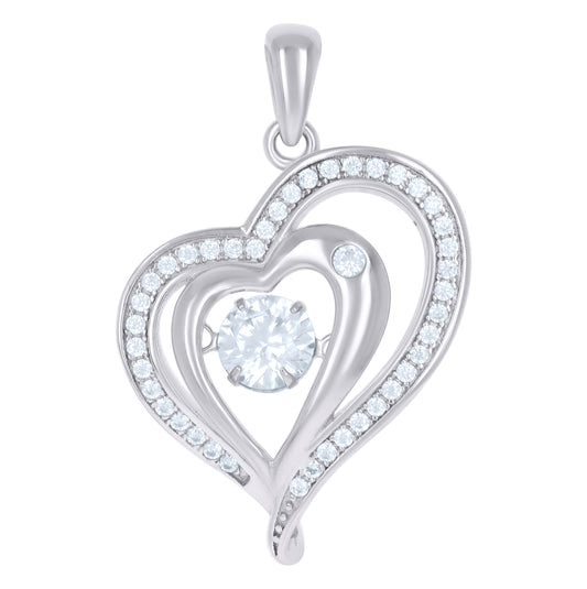 Sterling Silver Womens Sparkling Cubic-Zirconia Heart Charm Pendant