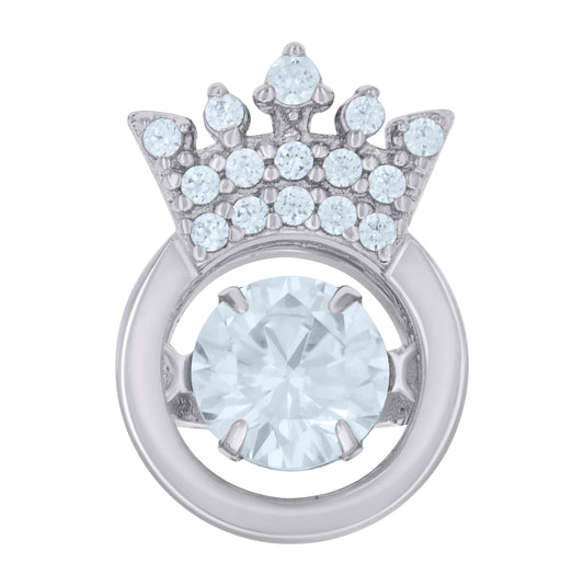 Sterling Silver Mens Cubic-Zirconia Crown Charm Pendant