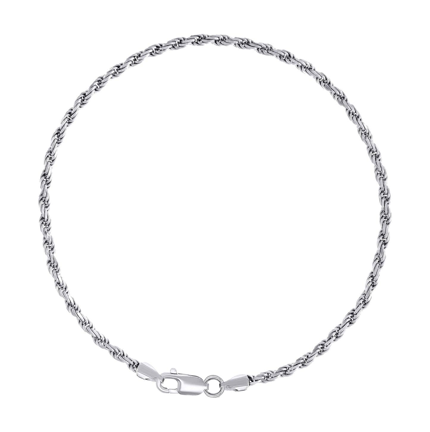 Sterling Silver Rhodium Plated Solid Rope Silver Chain