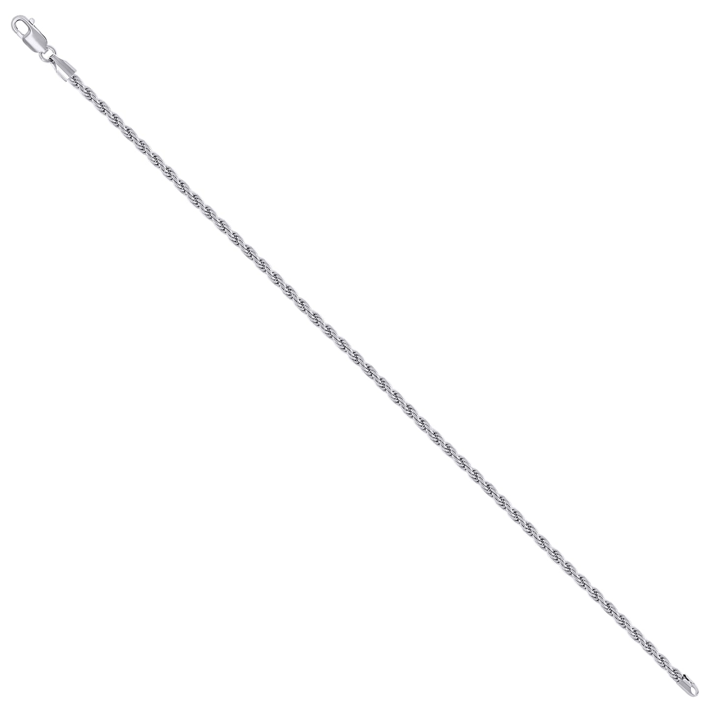 Sterling Silver Rhodium Plated Solid Rope Silver Chain