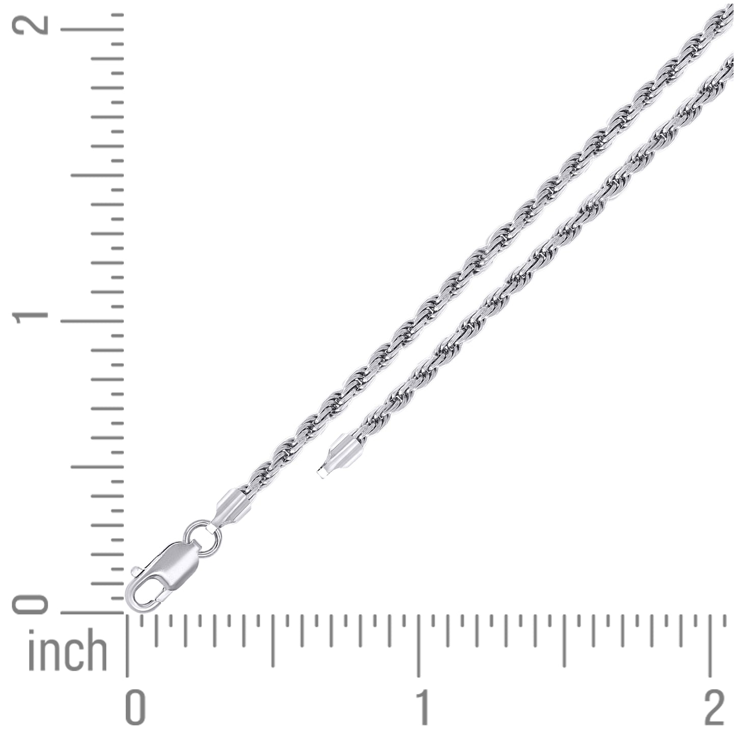 Sterling Silver Rhodium Plated Solid Rope Silver Chain