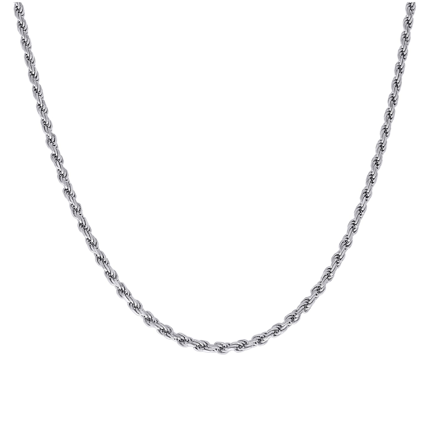 Sterling Silver Rhodium Plated Solid Rope Silver Chain