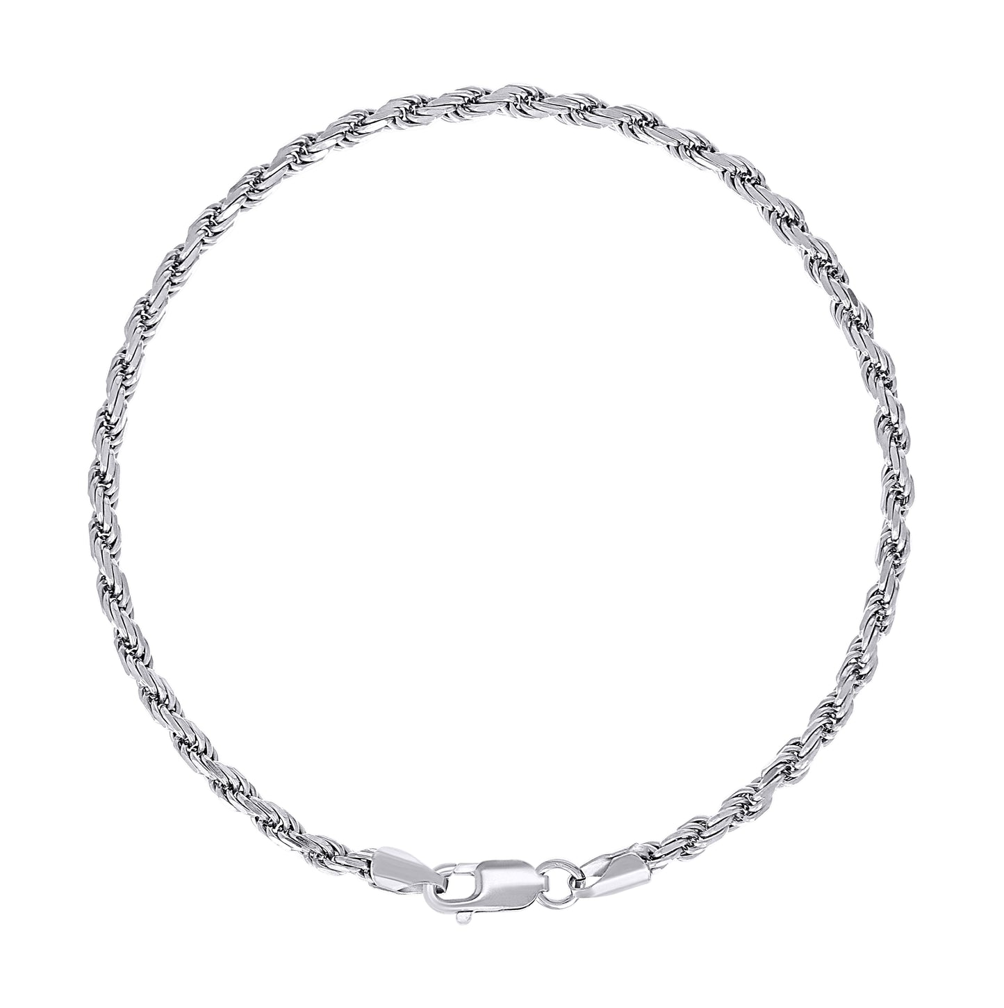 Sterling Silver Rhodium Plated Solid Rope Silver Chain