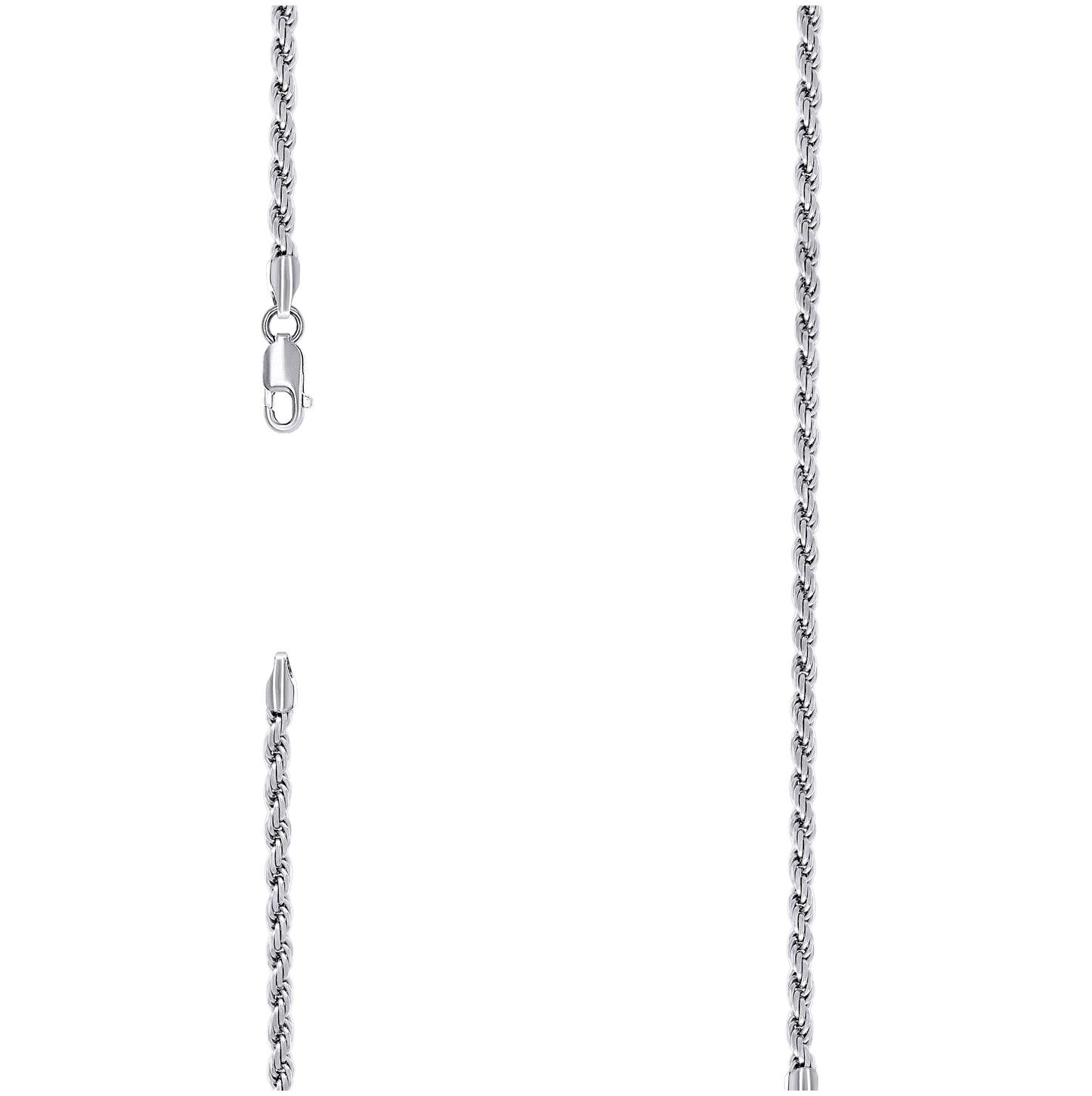 Sterling Silver Rhodium Plated Solid Rope Silver Chain