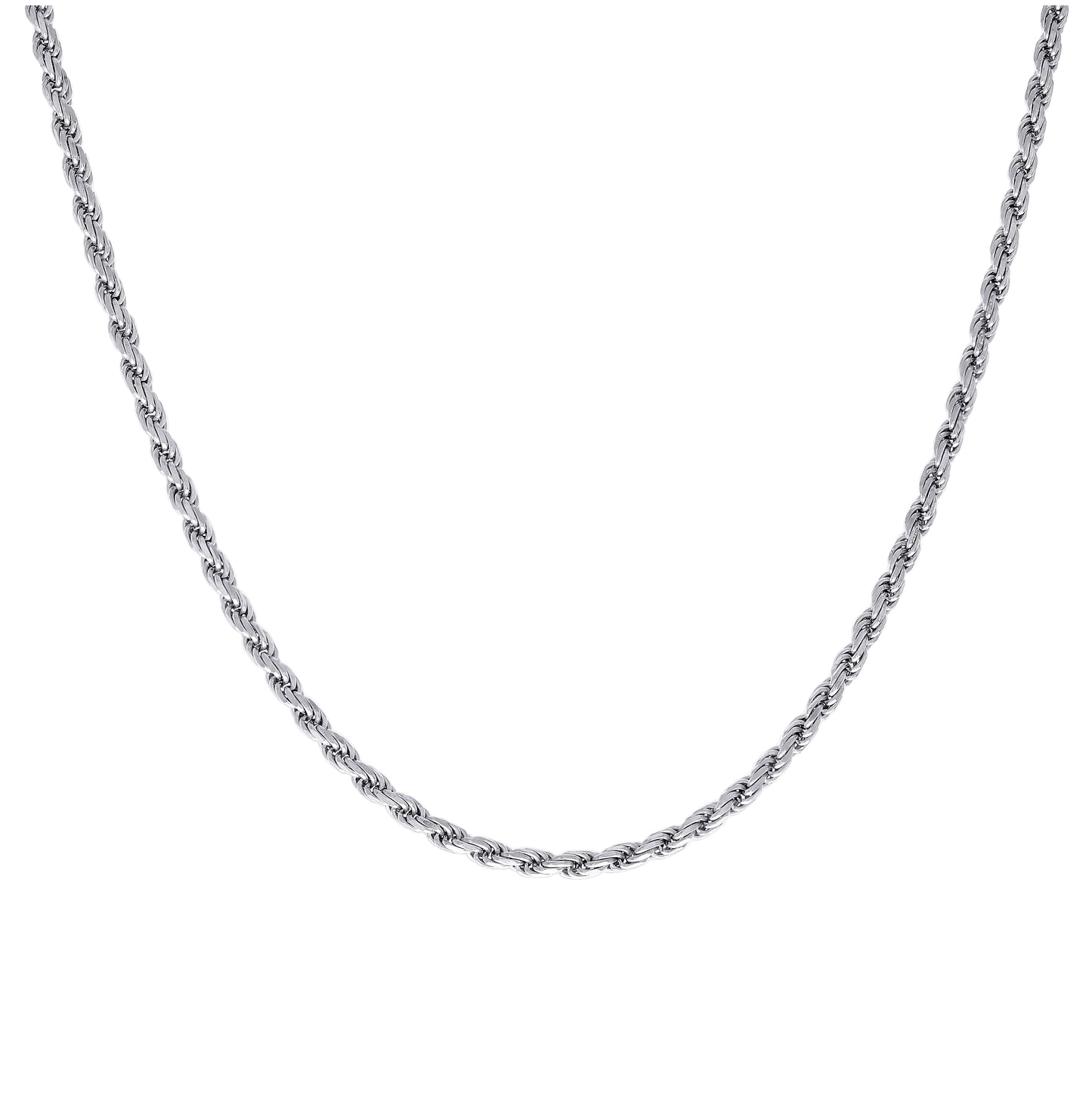 Sterling Silver Rhodium Plated Solid Rope Silver Chain