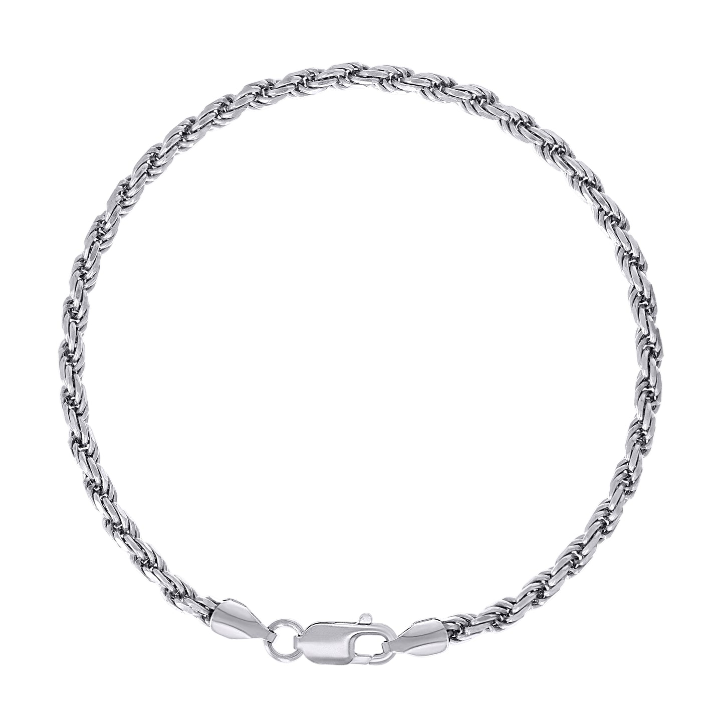 Sterling Silver Rhodium Plated Solid Rope Silver Chain
