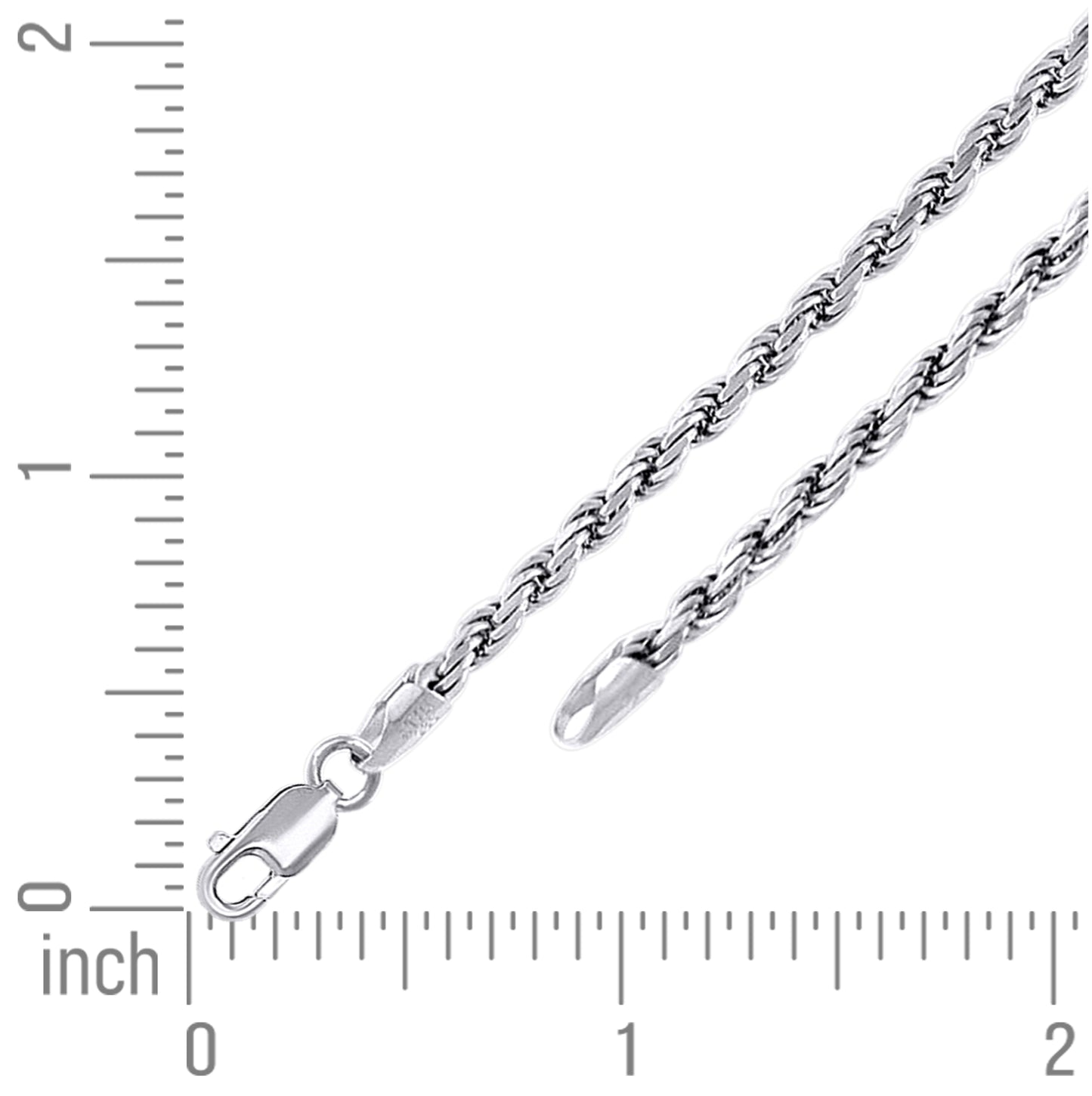 Sterling Silver Rhodium Plated Solid Rope Silver Chain