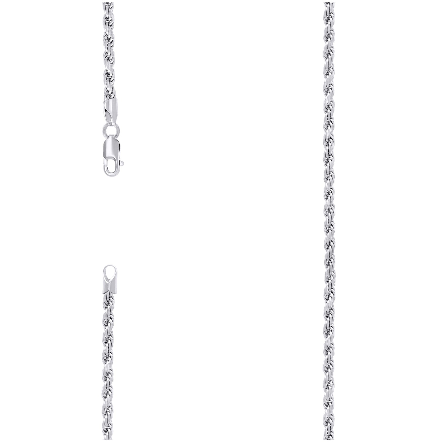 Sterling Silver Rhodium Plated Solid Rope Silver Chain